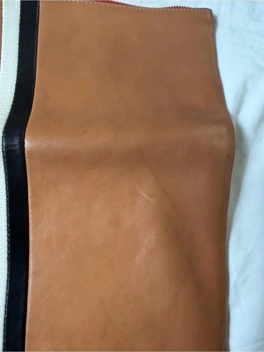 Clare V. Leather Foldover Clutch Tan Leather Clutch with Contrast Stripe
